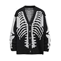 SHENHE Men's Skeleton Pattern Cardigan Long Sleeve Unisex Knitted Sweaters