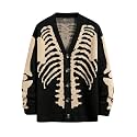 SHENHE Men's Skeleton Pattern Cardigan Long Sleeve Unisex Knitted Sweaters