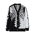 SHENHE Men's Skeleton Pattern Cardigan Long Sleeve Unisex Knitted Sweaters