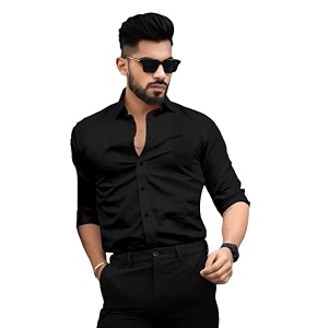 shenky cotton blend men regular fit solid formal shirt medium black