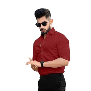 shenky cotton blend men regular fit solid formal shirt xx-large maroon