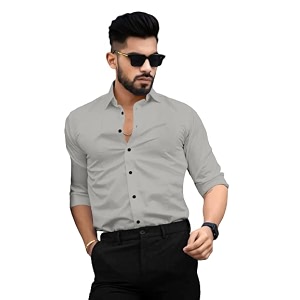 shenkymen39s solid slim fit cotton casual shirt with spread collar amp full sleeves