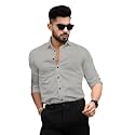 SHENKYMen's Solid Slim Fit Cotton Casual Shirt with Spread Collar & Full Sleeves