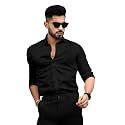 SHENKY Cotton Blend Men Regular Fit Solid Formal Shirt (Medium, Black)