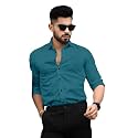 SHENKYMen's Solid Slim Fit Cotton Casual Shirt with Spread Collar &amp; Full Sleeves