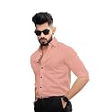 SHENKYMen's Solid Slim Fit Cotton Casual Shirt with Spread Collar &amp; Full Sleeves