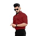 SHENKYMen's Solid Slim Fit Cotton Casual Shirt with Spread Collar &amp; Full Sleeves
