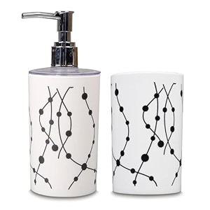 shenron toothbrush holder and handwash liquid dispenser for wash basin bathroom and sink bathroom accessories set for utility and bathroom dcor with dot design white
