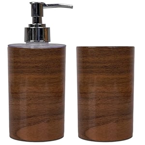 shenron toothbrush holder and handwash liquid dispenser for wash basin bathroom and sink combo bathroom accessories set for utility and bathroom dcor wooden brown