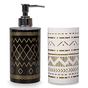 shenron toothbrush holder and handwash liquid dispenser for wash basin bathroom and sink bathroom accessories set for utility and bathroom dcor black amp white