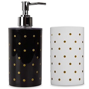 shenron toothbrush holder and handwash liquid dispenser for wash basin bathroom and sink bathroom accessories set for utility and bathroom dcor with dot design black amp white