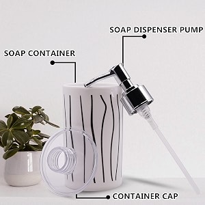 shenron bathroom accessories set for utility and bathroom decor  liquid soap dispenser and toothbrush holder combo colour- white with line