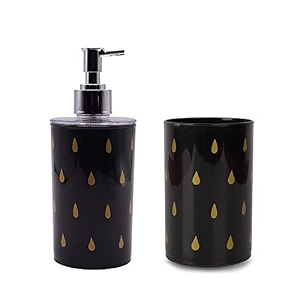 shenron plastic bathroom accessories set of 2  toothbrush holder amp liquid soap dispenser for wash basin sink amp bathroom durable stylish amp easy to clean black amp white