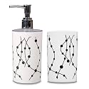 SHENRON Toothbrush Holder and Handwash Liquid Dispenser for Wash Basin, Bathroom and Sink, Bathroom Accessories Set for Utility and Bathroom Décor with Dot Design (White)