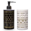 SHENRON Plastic Bathroom Accessories Set of 2 – Toothbrush Holder &amp; Liquid Soap Dispenser for Wash Basin, Sink &amp; Bathroom, Durable, Stylish &amp; Easy to Clean (Black &amp; White)