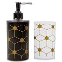 SHENRON Toothbrush Holder and Handwash Liquid Dispenser for Wash Basin, Bathroom and Sink, Bathroom Accessories Set for Utility and Bathroom Décor with Star Design (Black &amp; White)