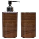 SHENRON Toothbrush Holder and Handwash Liquid Dispenser for Wash Basin, Bathroom and Sink, Combo Bathroom Accessories Set for Utility and Bathroom Décor (Wooden Brown)
