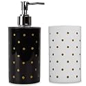 SHENRON Toothbrush Holder and Handwash Liquid Dispenser for Wash Basin, Bathroom and Sink, Bathroom Accessories Set for Utility and Bathroom Décor with Dot Design (Black &amp; White)