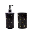 SHENRON Plastic Bathroom Accessories Set of 2 – Toothbrush Holder &amp; Liquid Soap Dispenser for Wash Basin, Sink &amp; Bathroom, Durable, Stylish &amp; Easy to Clean (Black &amp; White)