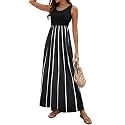 Sherosa Women Boho Chevron Striped Floral Printed Summer Sleeveless Tank Long Maxi Party Dress