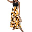 Sherosa Women Boho Chevron Striped Floral Printed Summer Sleeveless Tank Long Maxi Party Dress