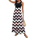 Sherosa Women Boho Chevron Striped Floral Printed Summer Sleeveless Tank Long Maxi Party Dress
