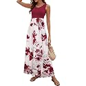 Sherosa Women Boho Chevron Striped Floral Printed Summer Sleeveless Tank Long Maxi Party Dress
