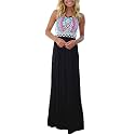 Sherosa Women Boho Chevron Striped Floral Printed Summer Sleeveless Tank Long Maxi Party Dress