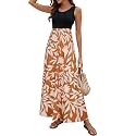 Sherosa Women Boho Chevron Striped Floral Printed Summer Sleeveless Tank Long Maxi Party Dress