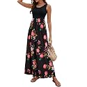 Sherosa Women Boho Chevron Striped Floral Printed Summer Sleeveless Tank Long Maxi Party Dress