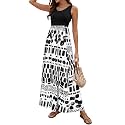 Sherosa Women Boho Chevron Striped Floral Printed Summer Sleeveless Tank Long Maxi Party Dress