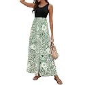 Sherosa Women Boho Chevron Striped Floral Printed Summer Sleeveless Tank Long Maxi Party Dress