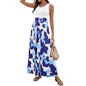 Sherosa Women Boho Chevron Striped Floral Printed Summer Sleeveless Tank Long Maxi Party Dress