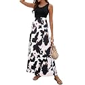 Sherosa Women Boho Chevron Striped Floral Printed Summer Sleeveless Tank Long Maxi Party Dress