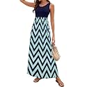 Sherosa Women Boho Chevron Striped Floral Printed Summer Sleeveless Tank Long Maxi Party Dress