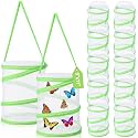 Sherr 12 Pack Butterfly Habitat Cage, 9"x11" Pop-up Mesh Butterfly Net Terrarium, Reusable Caterpillar Raising Kit, Portable Bug Catcher Enclosure for Transporting and Raising Critter (Green)