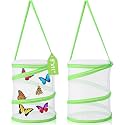 Sherr 2 Pack Butterfly Habitat Cage, 9"x11" Pop-up Mesh Butterfly Net Terrarium, Reusable Caterpillar Raising Kit, Portable Bug Catcher Enclosure for Transporting and Raising Critter (Green)