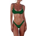 SherryDC Women's Solid Scoop Neck Push Up Padded Brazilian Thong Bikini Swimsuit Bathing Suit