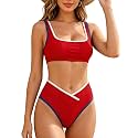 SherryDC Women's Solid Scoop Neck Push Up Padded Brazilian Thong Bikini Swimsuit Bathing Suit