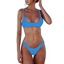 SherryDC Women's Solid Scoop Neck Push Up Padded Brazilian Thong Bikini Swimsuit Bathing Suit