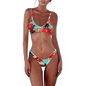 SherryDC Women's Solid Scoop Neck Push Up Padded Brazilian Thong Bikini Swimsuit Bathing Suit
