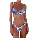 SherryDC Women's Solid Scoop Neck Push Up Padded Brazilian Thong Bikini Swimsuit Bathing Suit