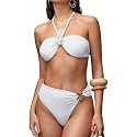 SherryDC Women's Solid Scoop Neck Push Up Padded Brazilian Thong Bikini Swimsuit Bathing Suit