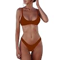 SherryDC Women's Solid Scoop Neck Push Up Padded Brazilian Thong Bikini Swimsuit Bathing Suit
