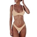 SherryDC Women's Solid Scoop Neck Push Up Padded Brazilian Thong Bikini Swimsuit Bathing Suit