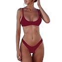SherryDC Women's Solid Scoop Neck Push Up Padded Brazilian Thong Bikini Swimsuit Bathing Suit