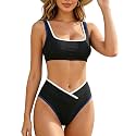 SherryDC Women's Solid Scoop Neck Push Up Padded Brazilian Thong Bikini Swimsuit Bathing Suit
