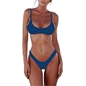 SherryDC Women's Solid Scoop Neck Push Up Padded Brazilian Thong Bikini Swimsuit Bathing Suit