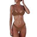 SherryDC Women's Solid Scoop Neck Push Up Padded Brazilian Thong Bikini Swimsuit Bathing Suit