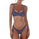 SherryDC Women's Solid Scoop Neck Push Up Padded Brazilian Thong Bikini Swimsuit Bathing Suit